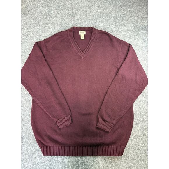 Vintage LL Bean 100% Cotton V Neck Sweater Burgundy Pullover Mens XXL TALL - Picture 1 of 7